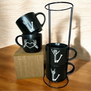 Skeleton Hand Black Mugs Set of 4